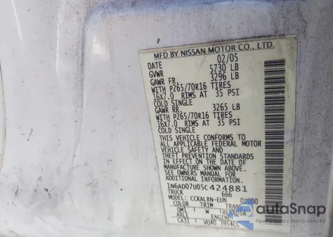 2005 Nissan Frontier Se from USA, damaged, VIN 1N6AD07U05C424881